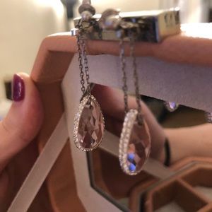 Pink glass with white crystal drop earrings